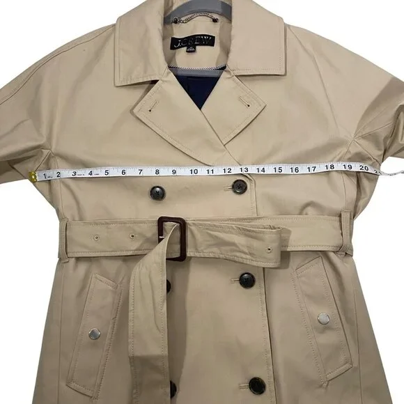 J.Crew Womens Double-Breasted Belted short Trench Coat XS Beige Cotton Outerwear - Picture 9 of 11